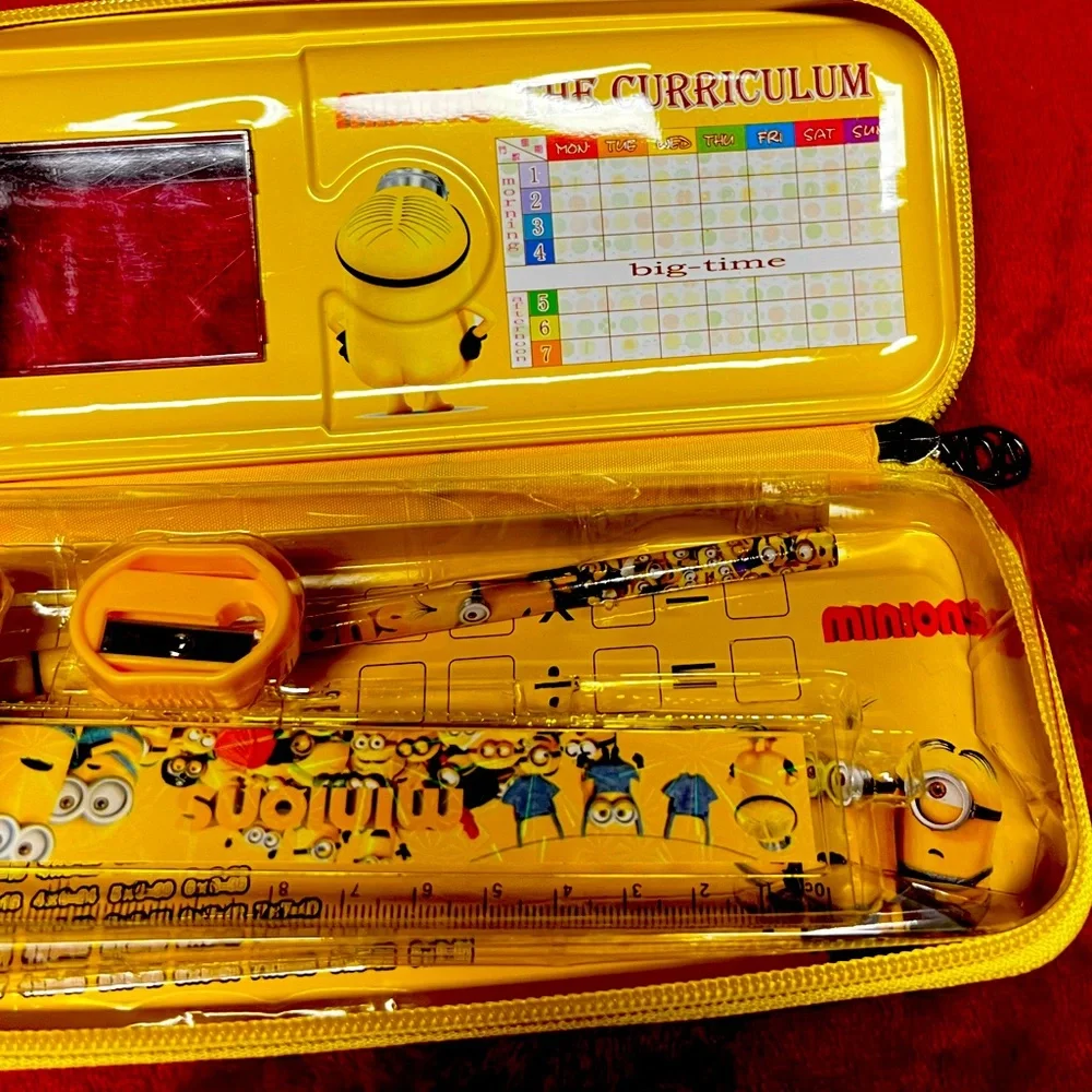 Minions pencil case rubber ruler stationary pencil set